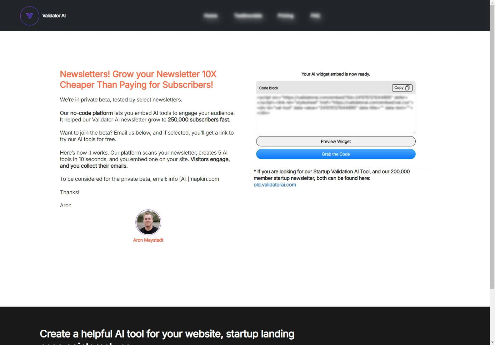 Validator AI: 10X Newsletter Growth with AI - No-Code Platform