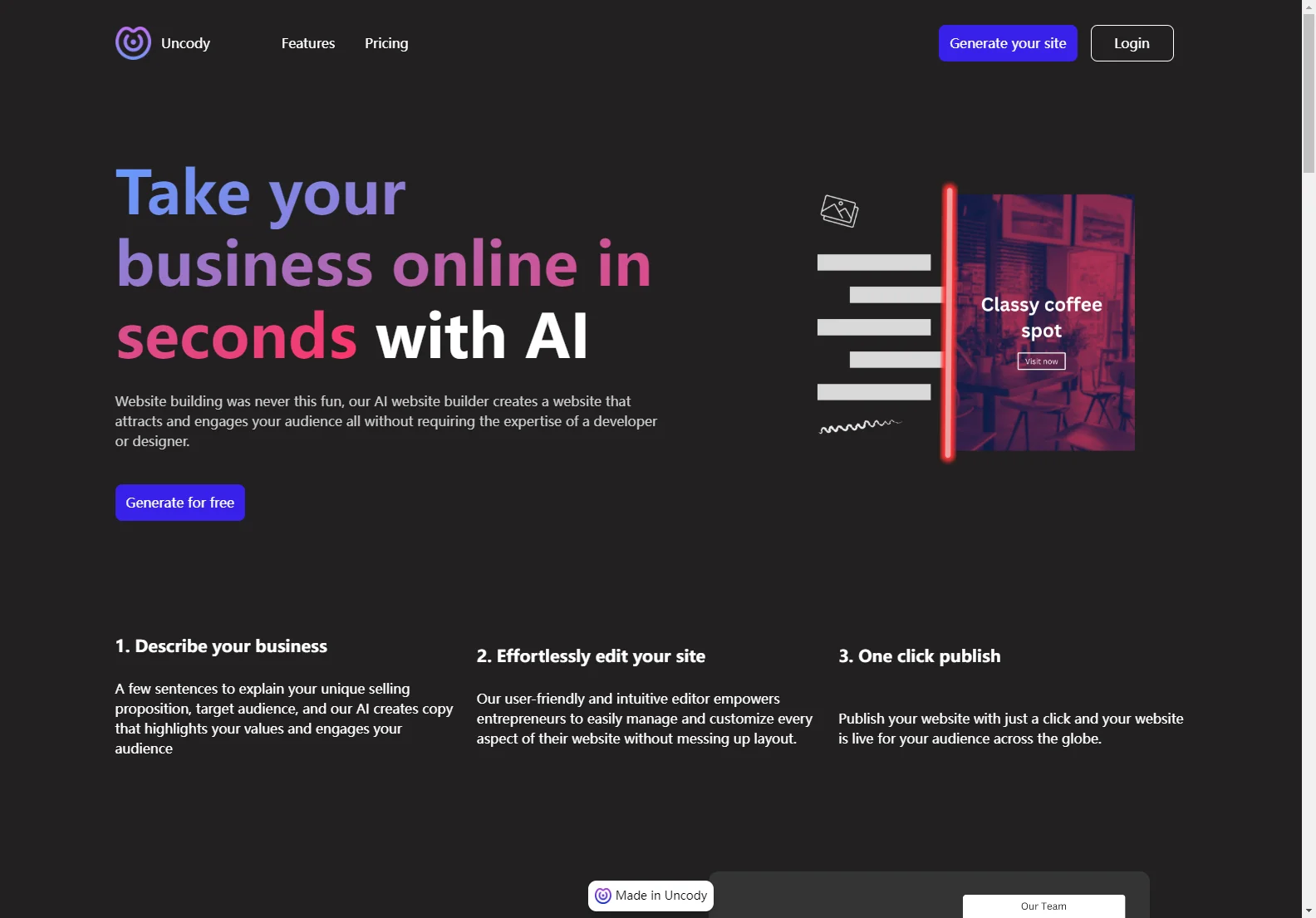 Uncody: AI Website Builder - Create Stunning Sites in Seconds