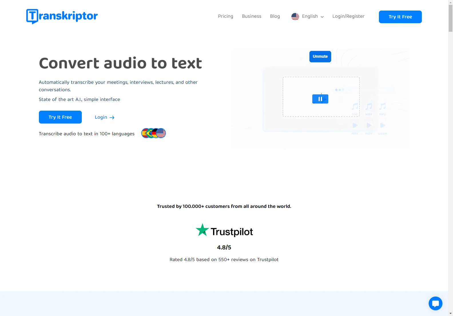 Transkriptor: AI-Powered Transcription for Audio & Video in 100+ Languages