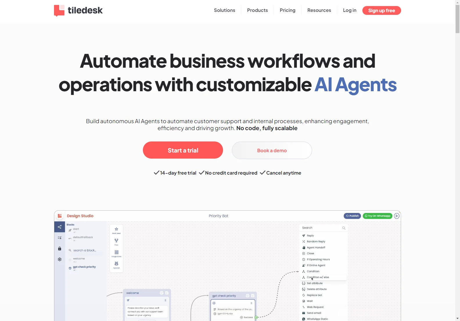 Automate Workflows & Customer Support with Tiledesk's AI Agents