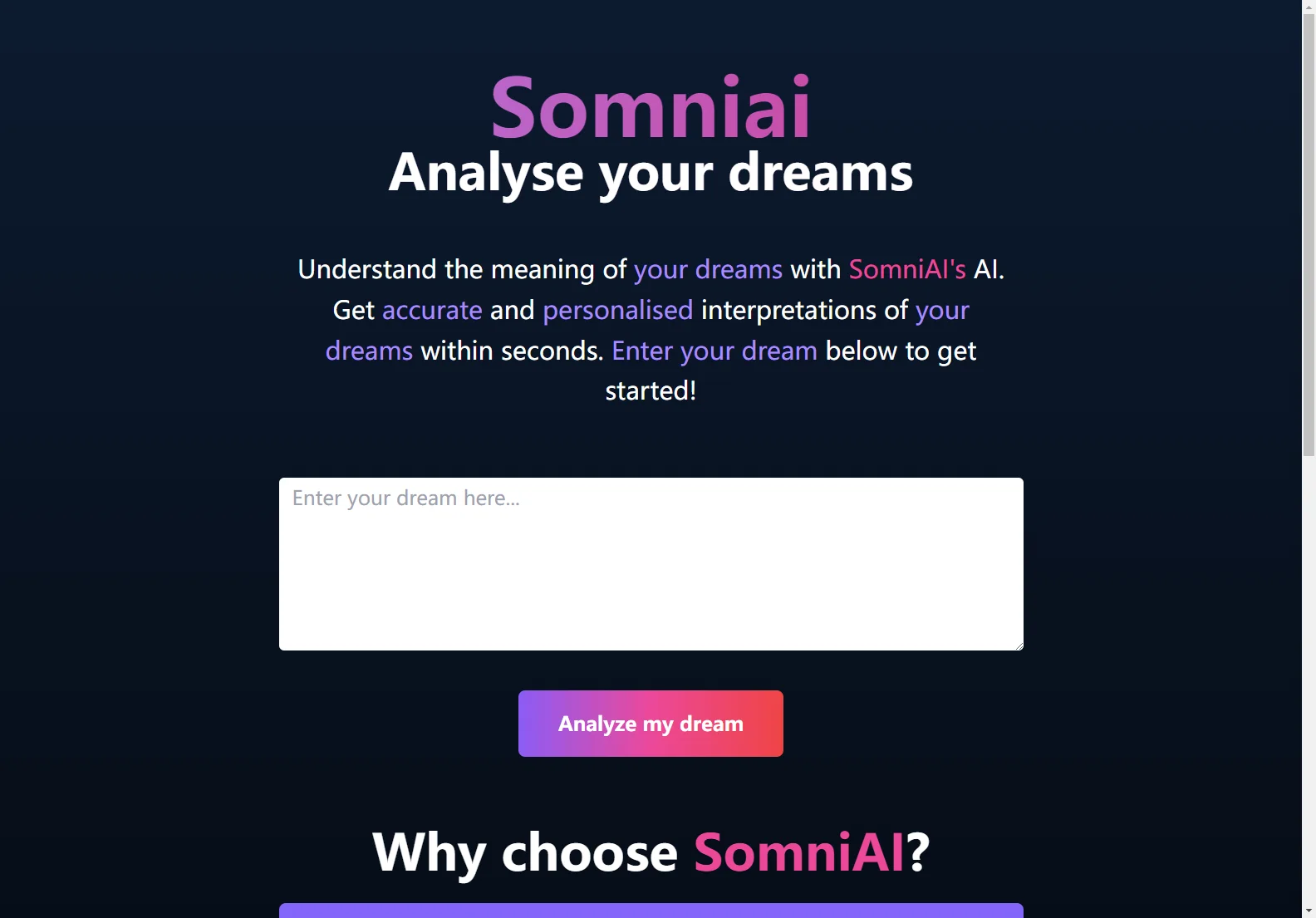 SomniAI: AI-Powered Dream Analysis for Self-Discovery