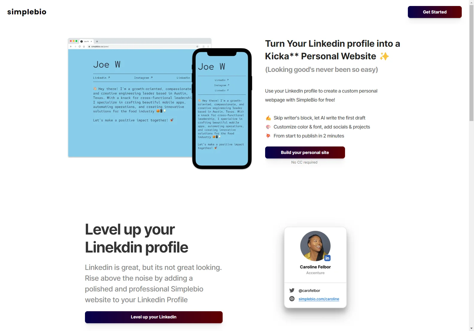 SimpleBio: AI-Powered Personal Website Builder from Your LinkedIn Profile