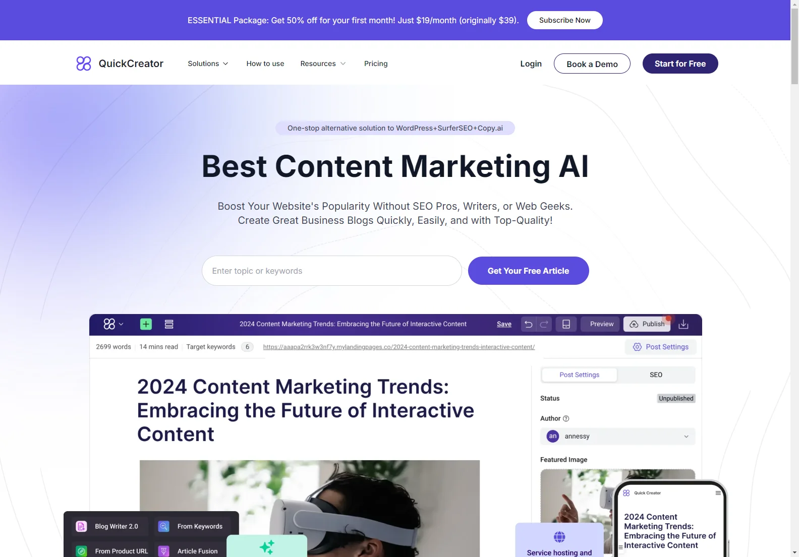 QuickCreator: AI-Powered Content Marketing Platform for SEO Success