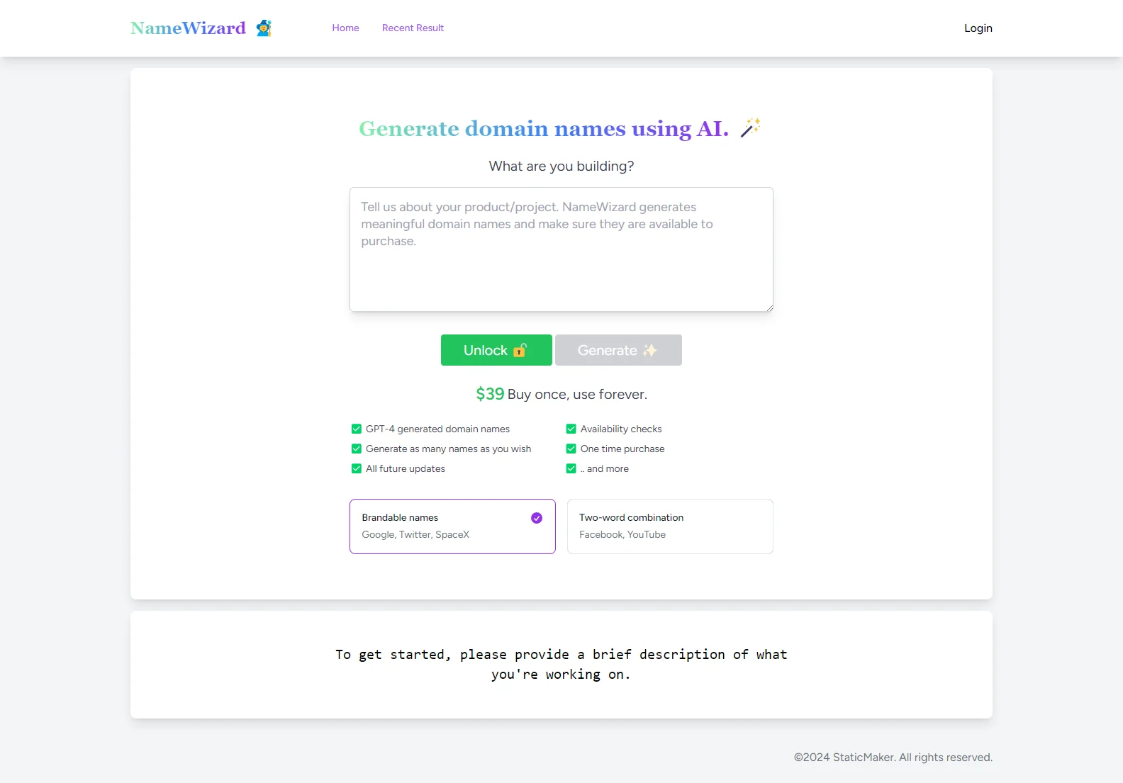 NameWizard: AI-Powered Domain Name Generator