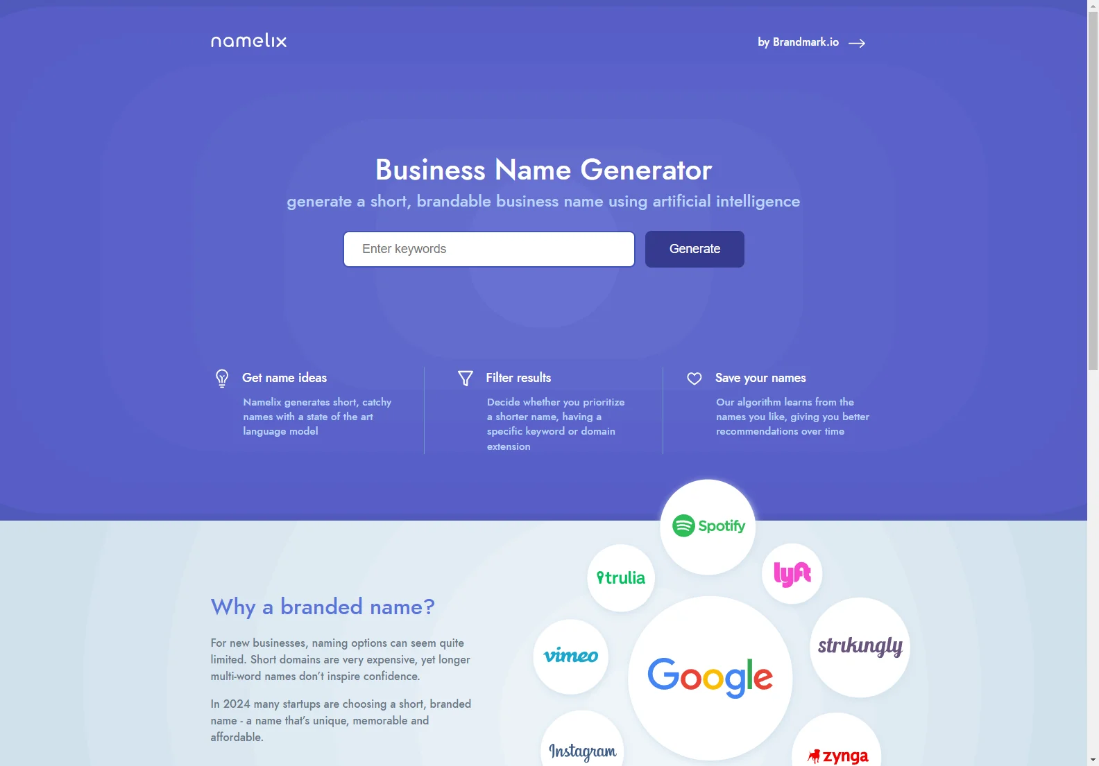 Namelix: AI-Powered Business Name Generator for Catchy & Brandable Names