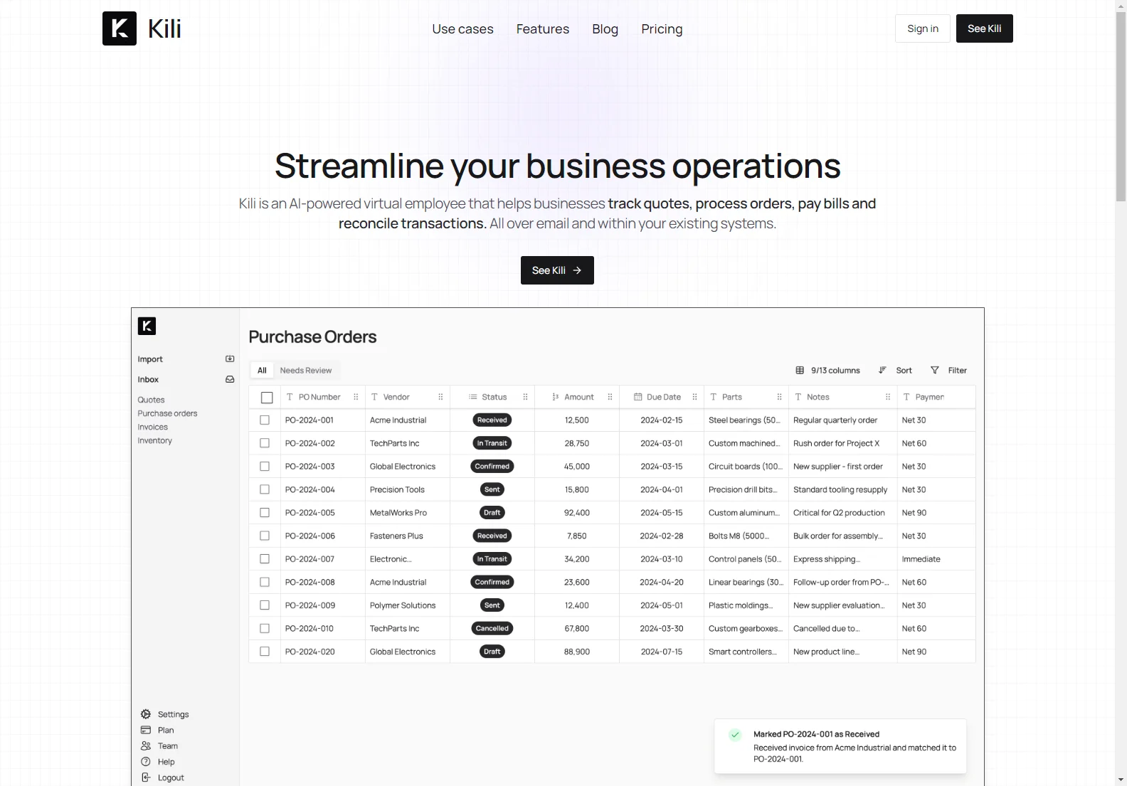 Kili: AI-Powered Finance Operations - Automate Data Entry and Streamline Your Business