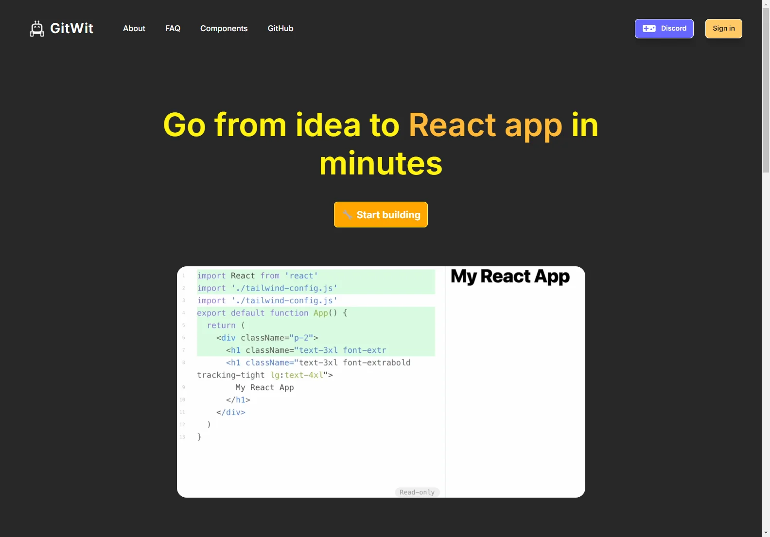 GitWit: AI-Powered React App Builder - Ship in Minutes