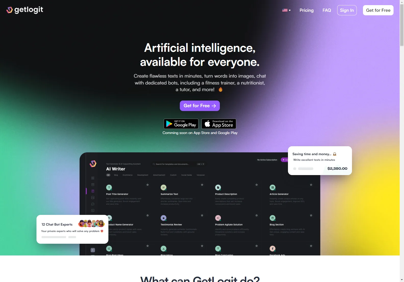 GetLogit: AI-Powered Productivity Suite for Writing, Images, Chatbots & More