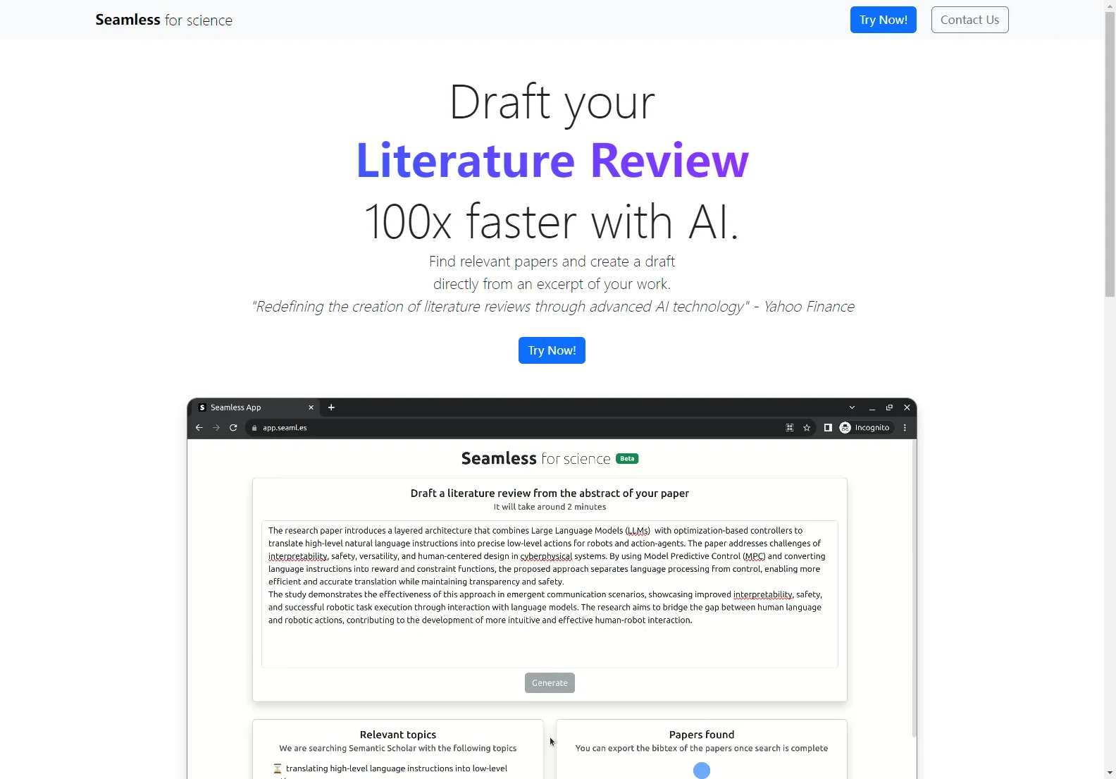 Seamless: AI-Powered Literature Review Tool for Scientific Research