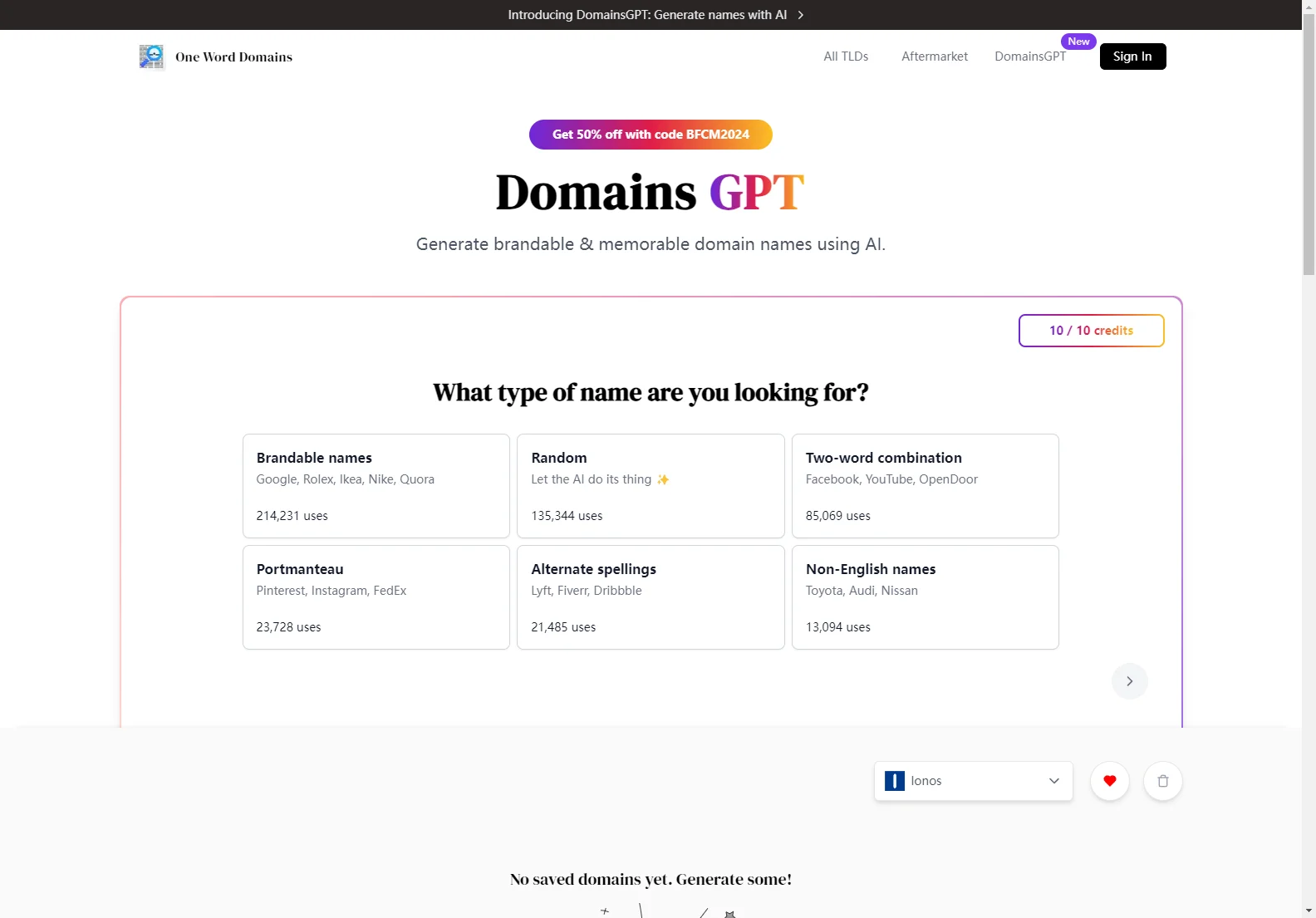 DomainsGPT: AI-Powered Domain Name Generator for Brandable & Memorable Names