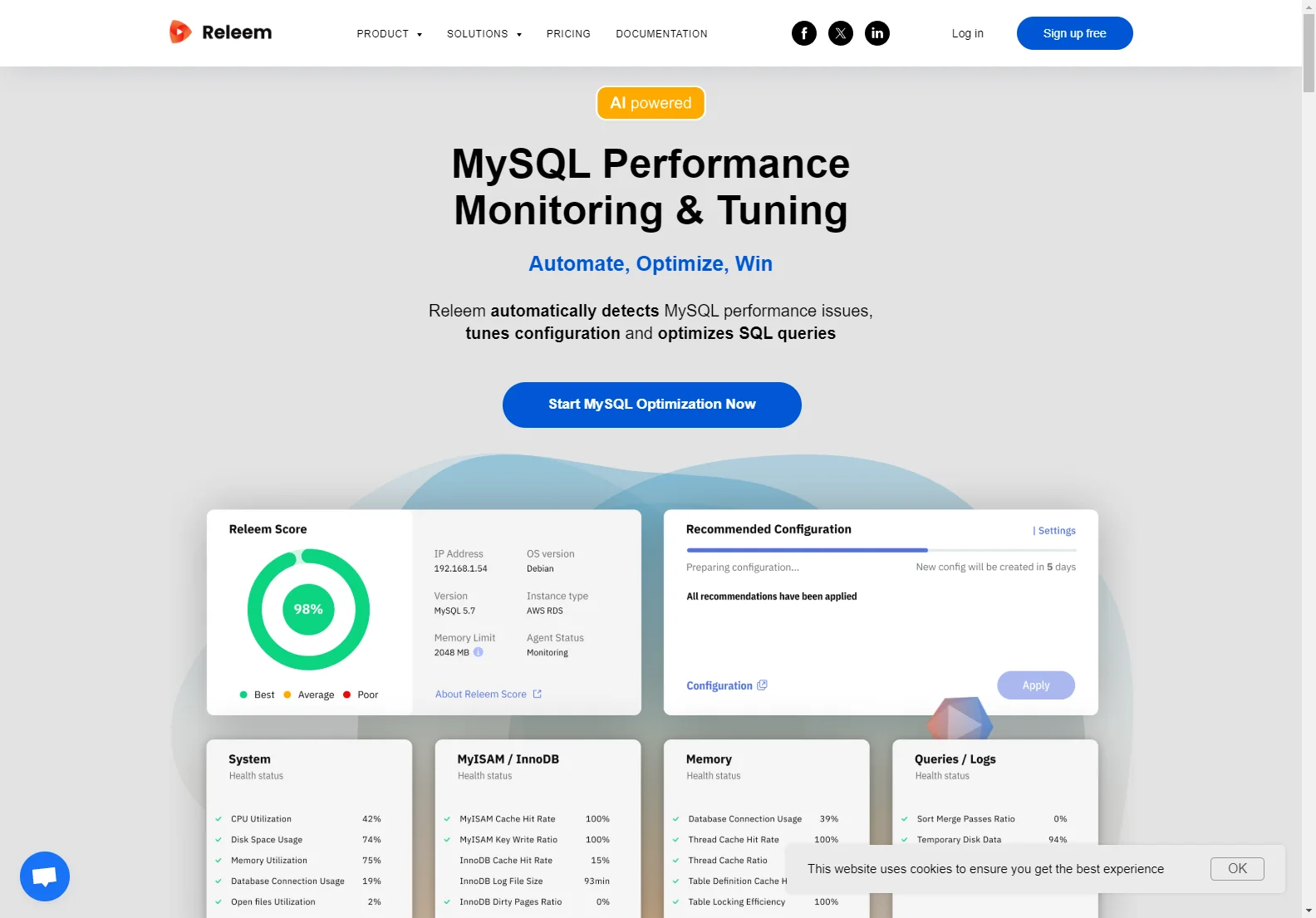 Releem: Automated MySQL Performance Tuning and Optimization