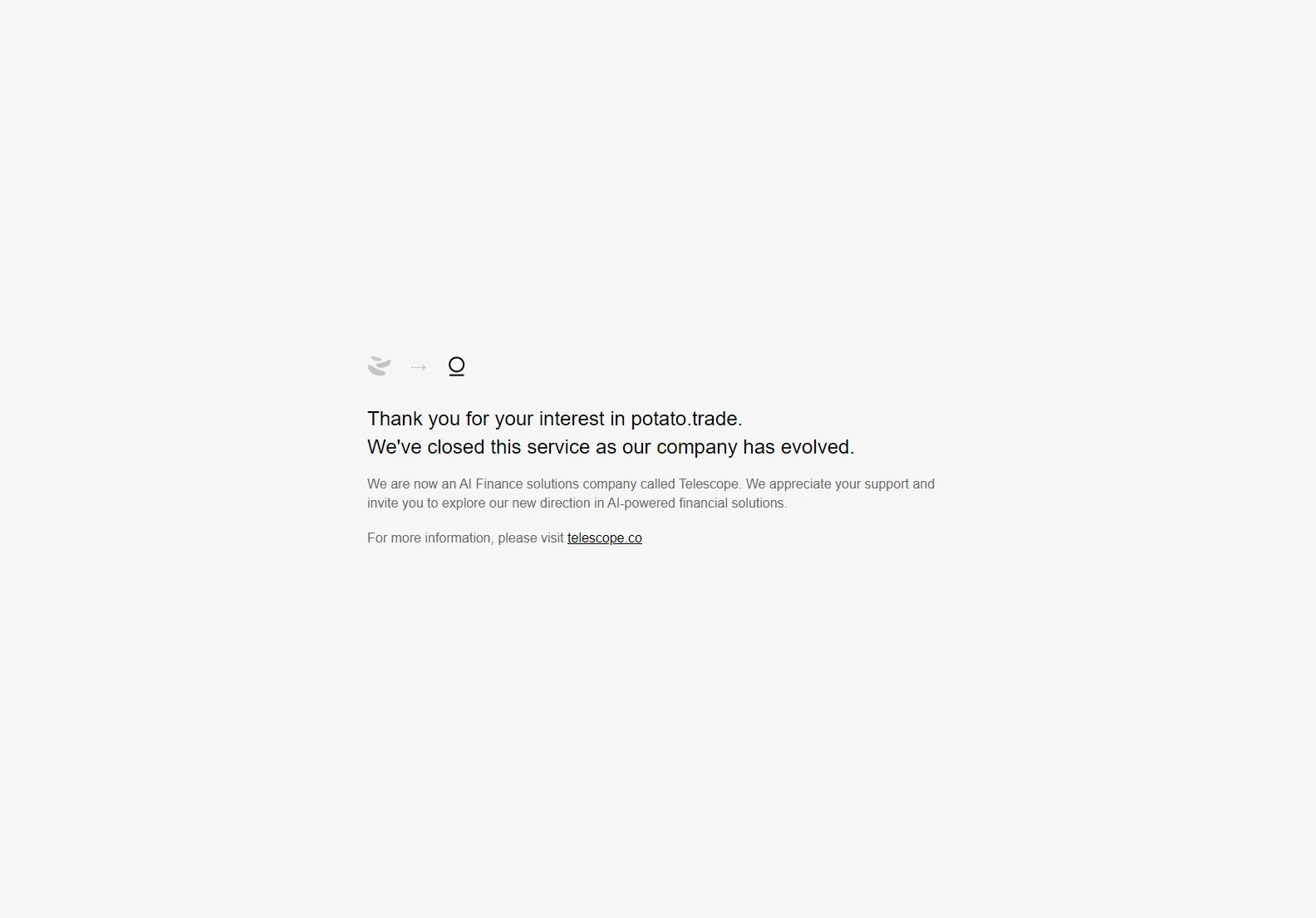 Potato.trade Closed: Introducing Telescope - AI-Powered Financial Solutions