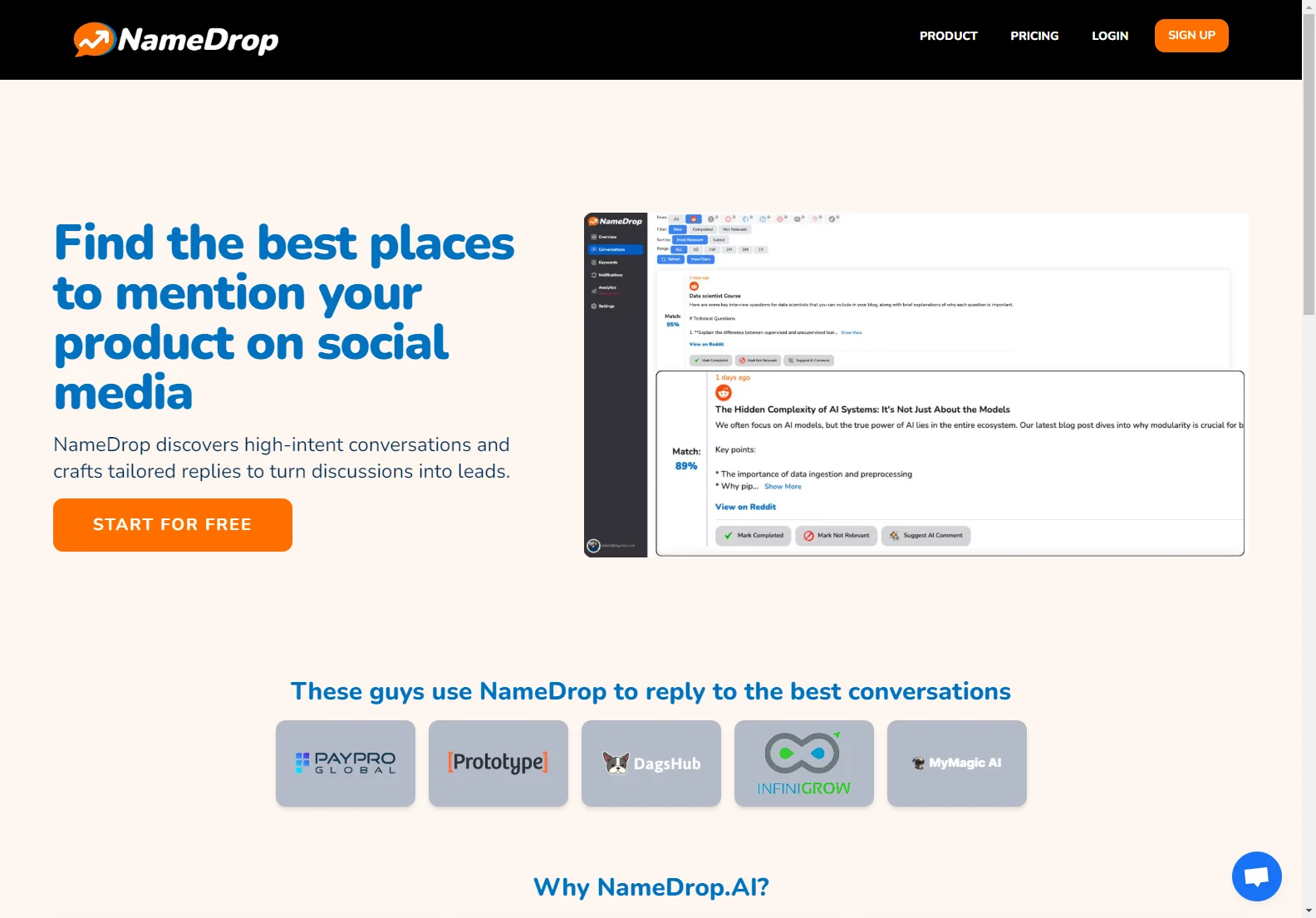 NameDrop.AI: AI-Powered Social Media Marketing for Organic Growth