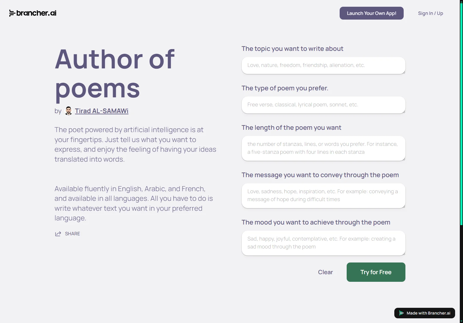 Author of Poems: AI-Powered Poetry Generation in Multiple Languages