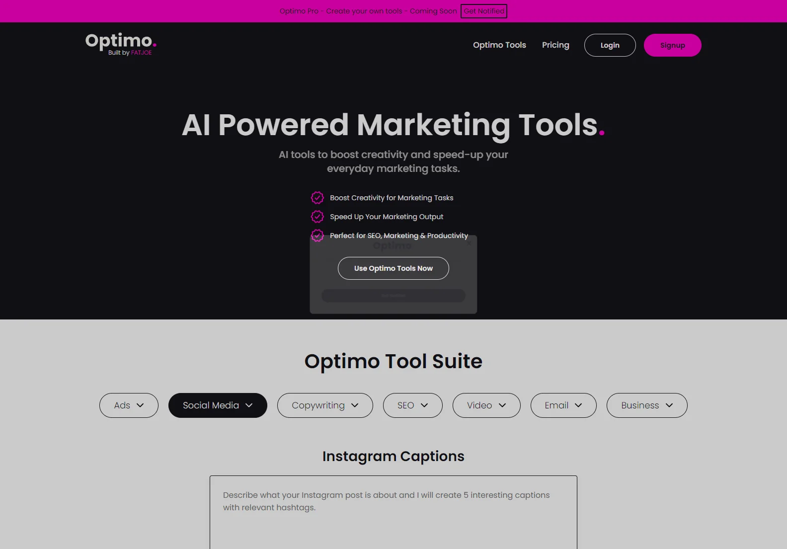 Optimo: AI-Powered Marketing Tools for SEO, Social Media, and Content Creation