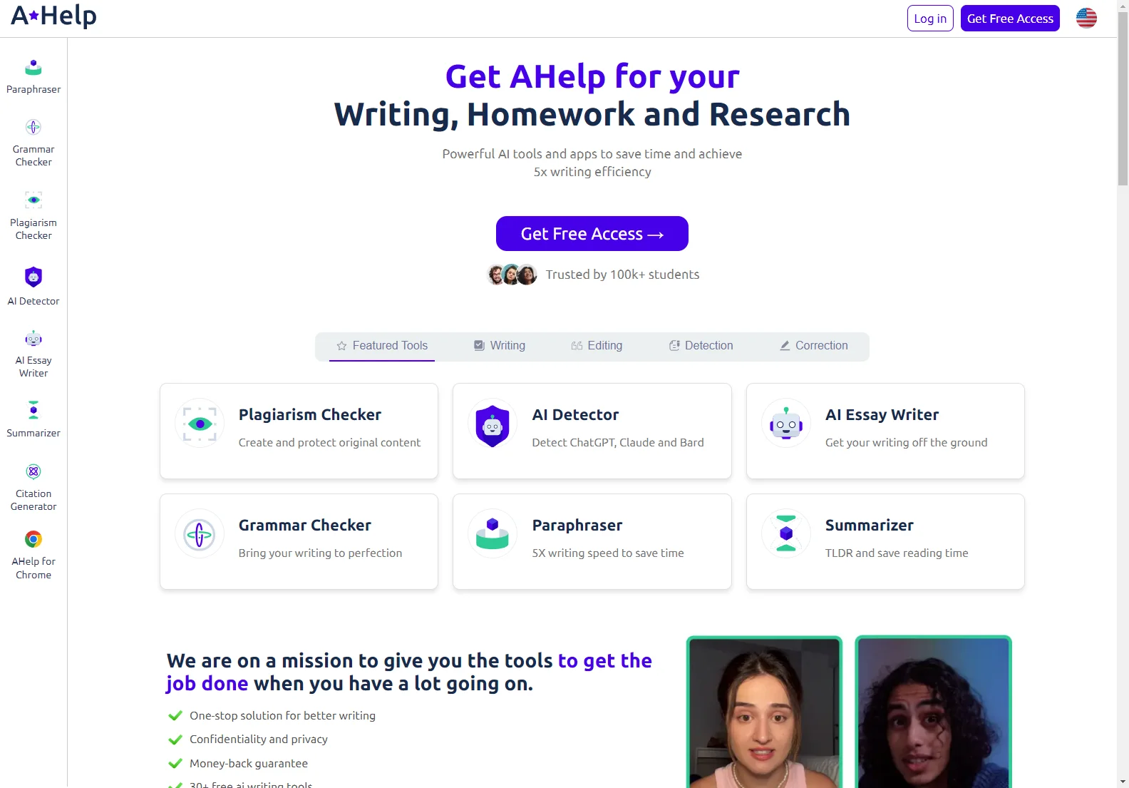 AHelp: AI-Powered Writing Tools for Students & Professionals