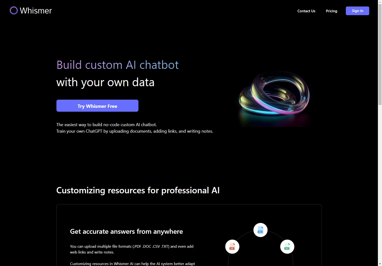 Whismer: Build Your Custom AI Chatbot with Your Own Data