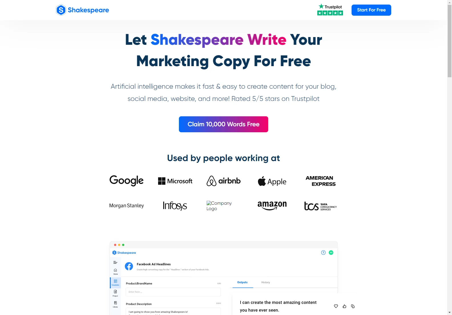 Shakespeare: Free AI Marketing Copywriter - Generate High-Converting Content