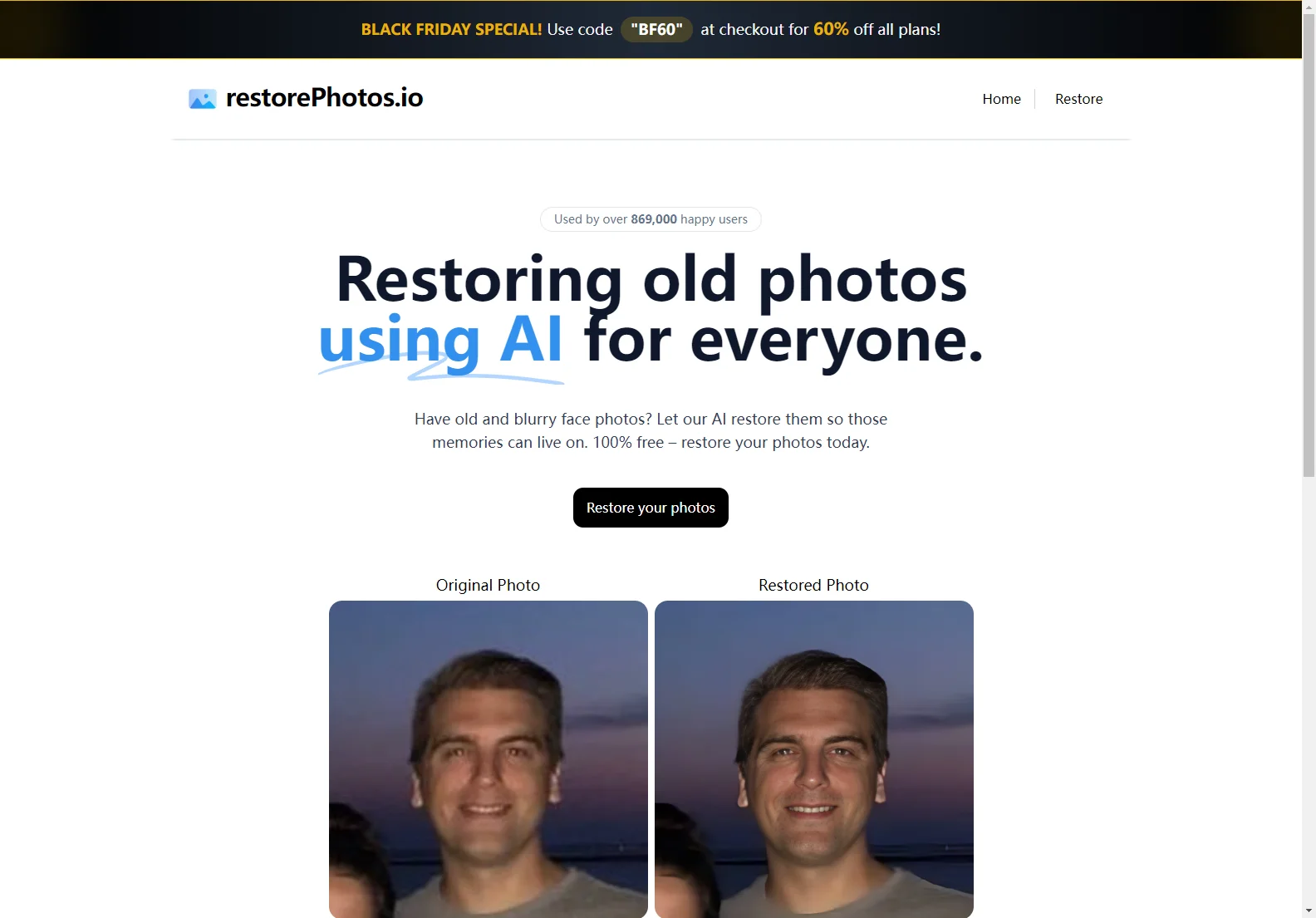 restorePhotos.io: AI-Powered Face Photo Restorer for Sharper Memories