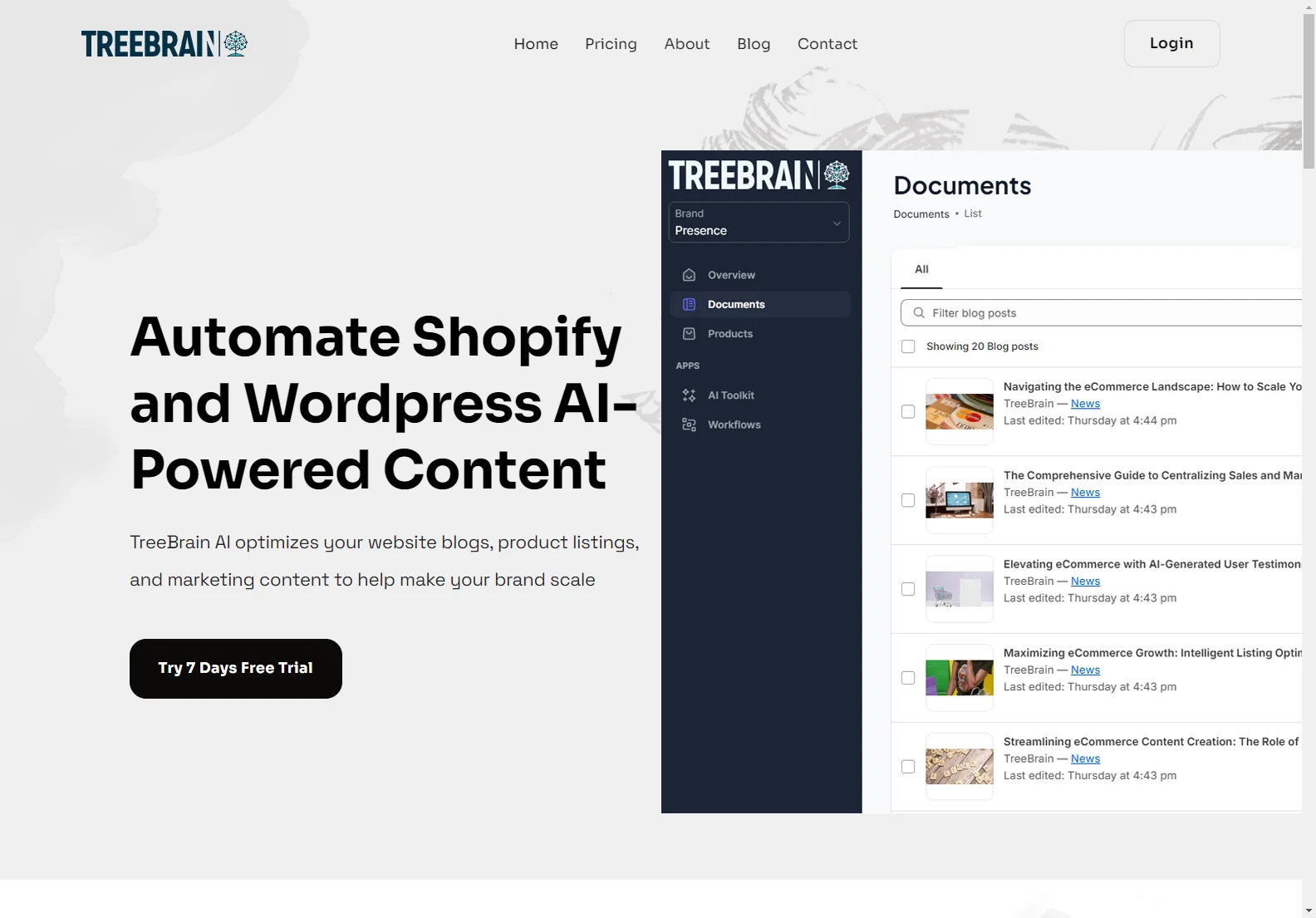 TreeBrain AI: Automate Shopify & WordPress Content for Enhanced SEO & Sales