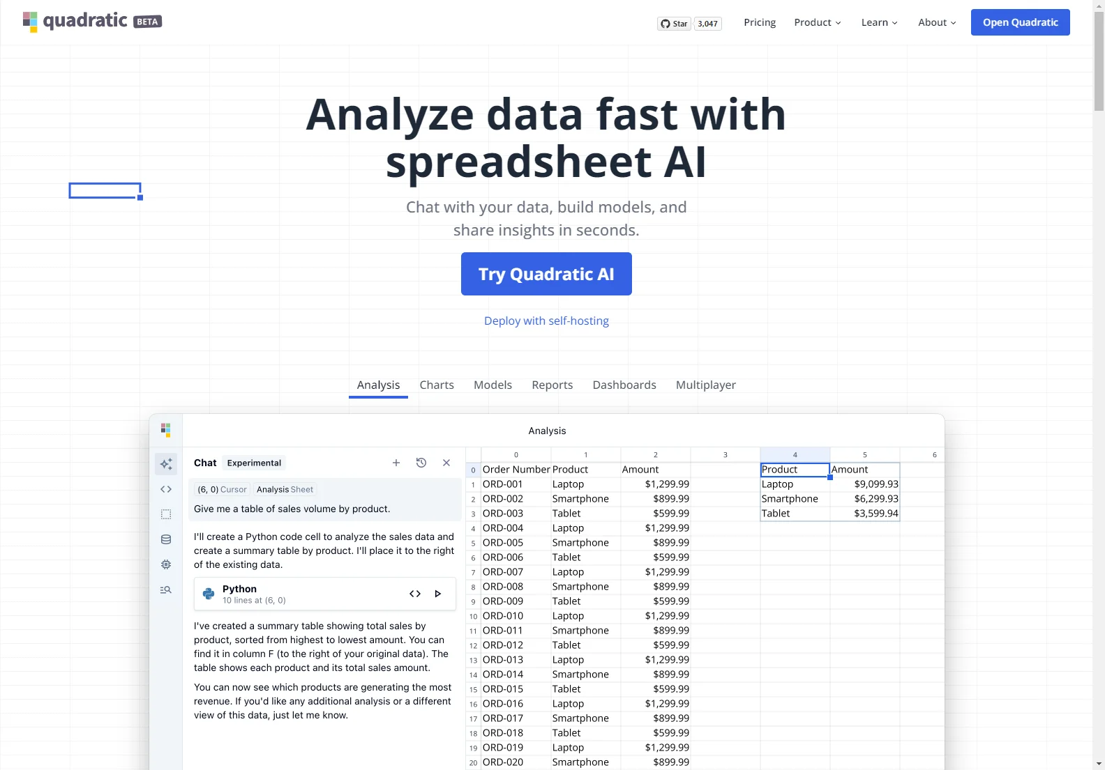 Quadratic: The AI-Powered Spreadsheet for Fast Data Analysis