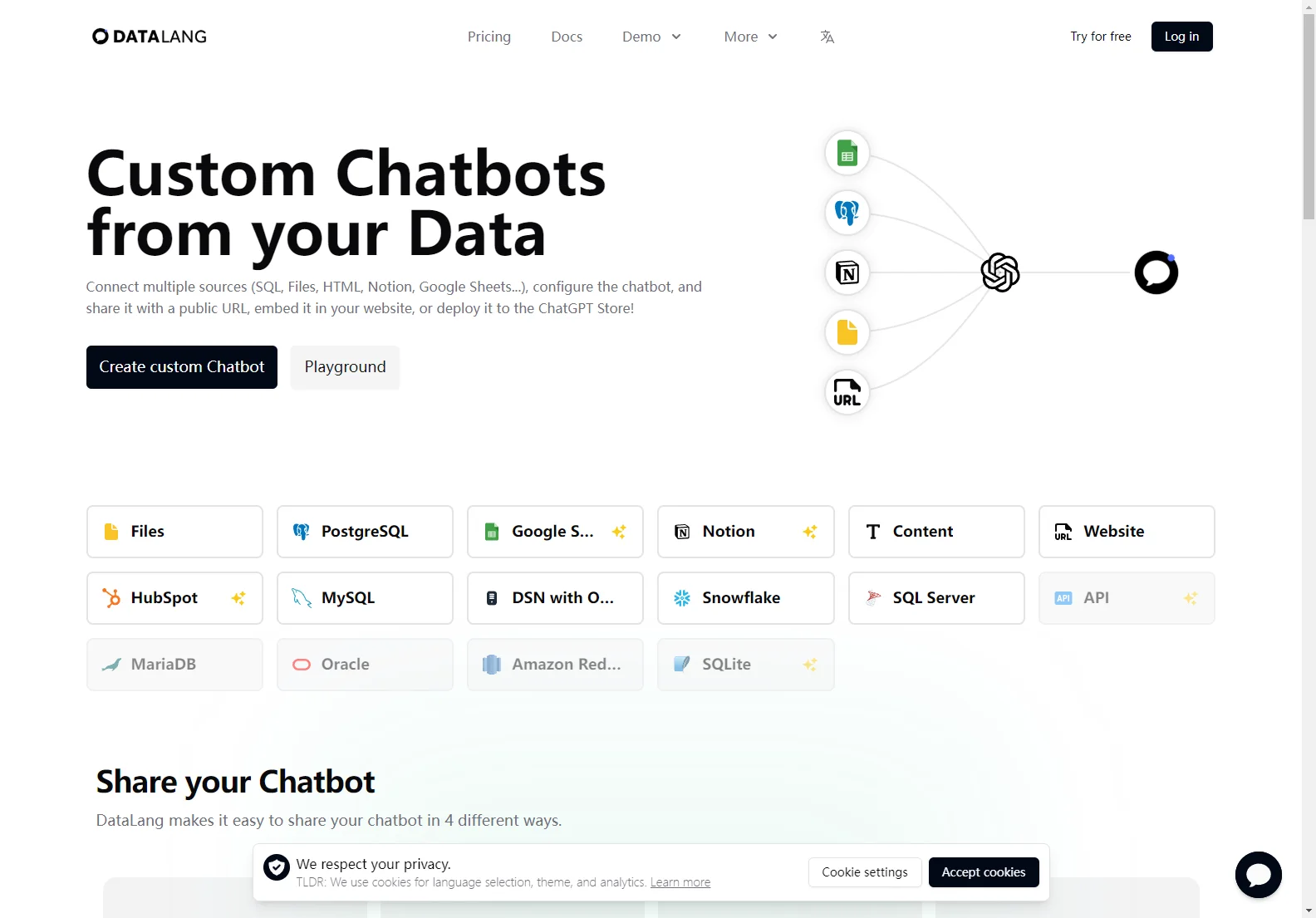 DataLang: Build Custom Chatbots from Your Data - Share via URL, Embed, or ChatGPT Store