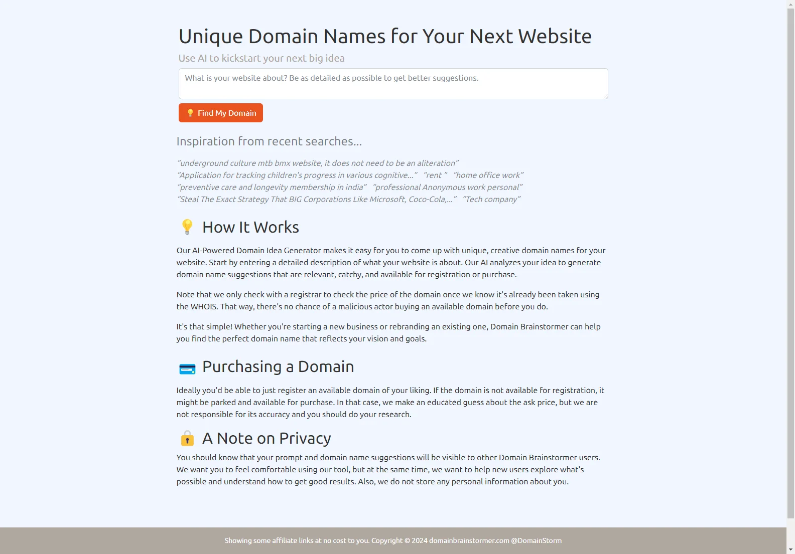 Domain Brainstormer: AI-Powered Domain Name Generator