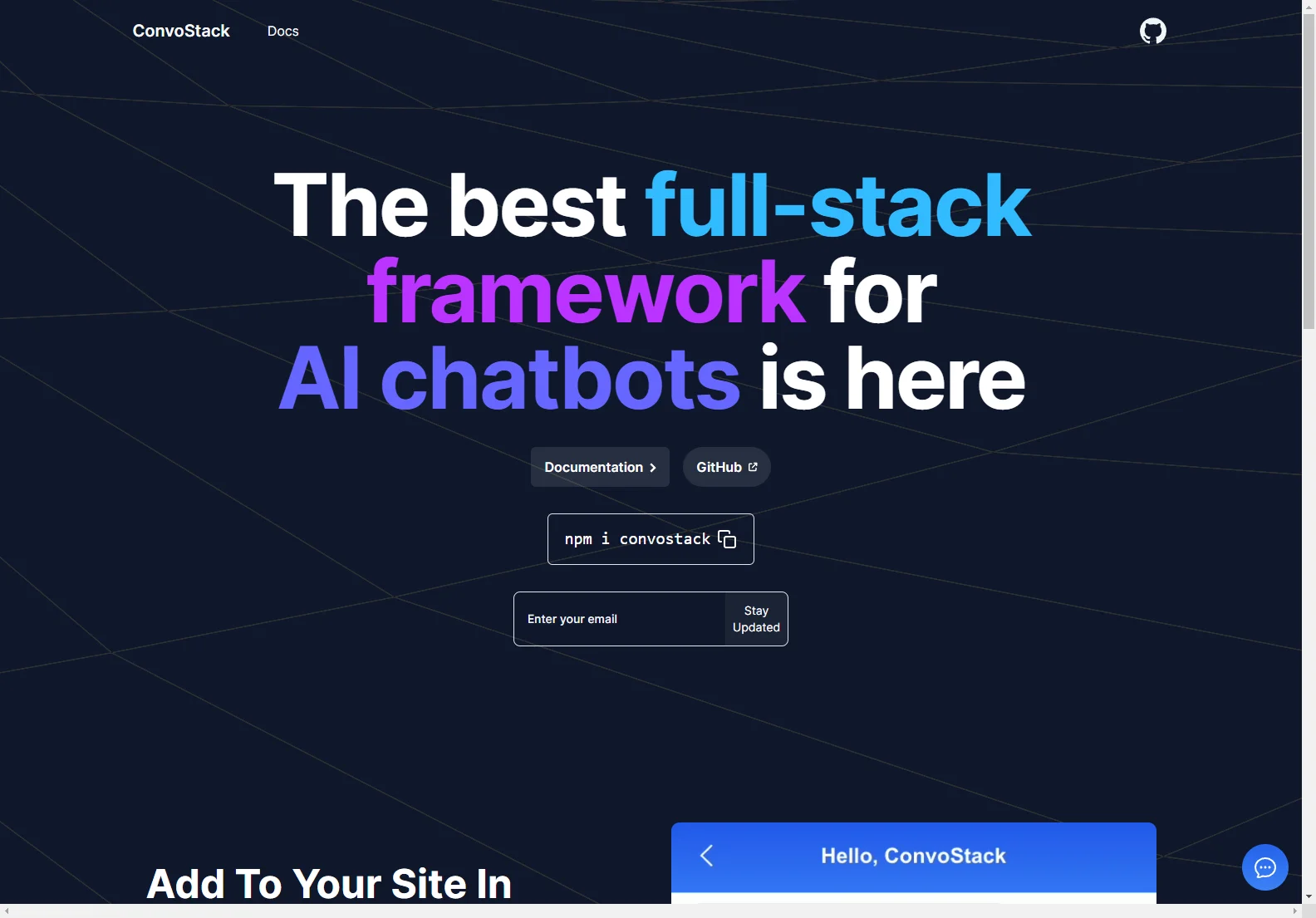 ConvoStack: The Easiest Full-Stack Framework for Building AI Chatbots