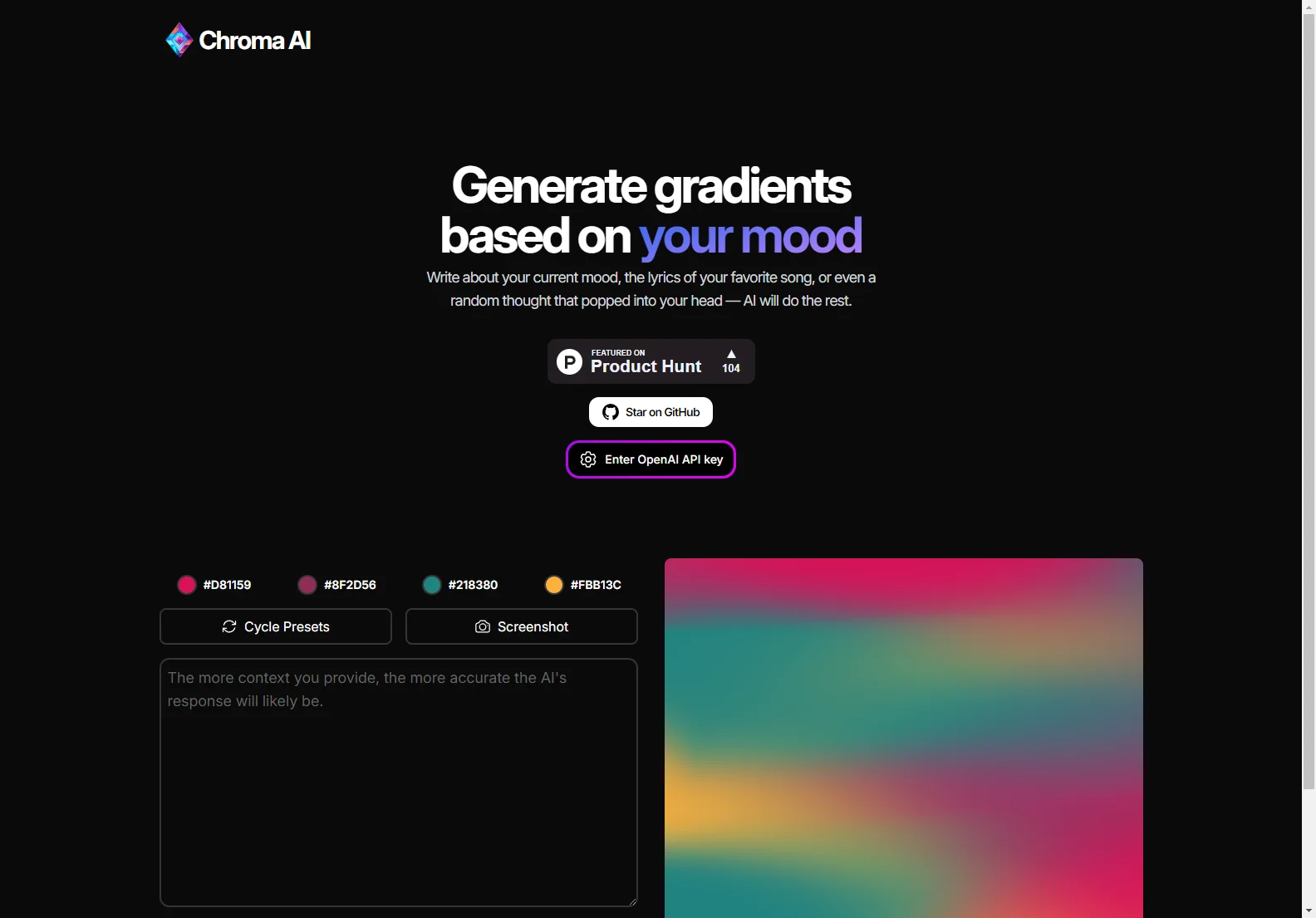 Chroma AI: Generate Stunning Gradients Based on Your Mood