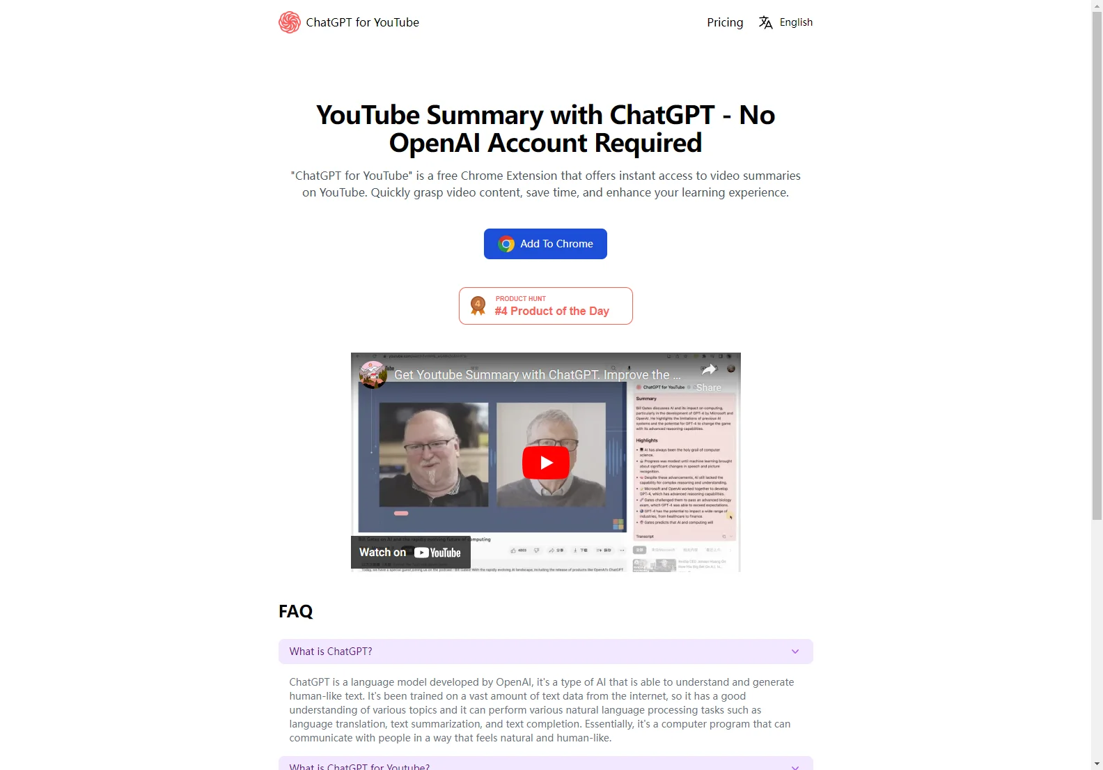 YouTube Summary with ChatGPT - No OpenAI Account Required