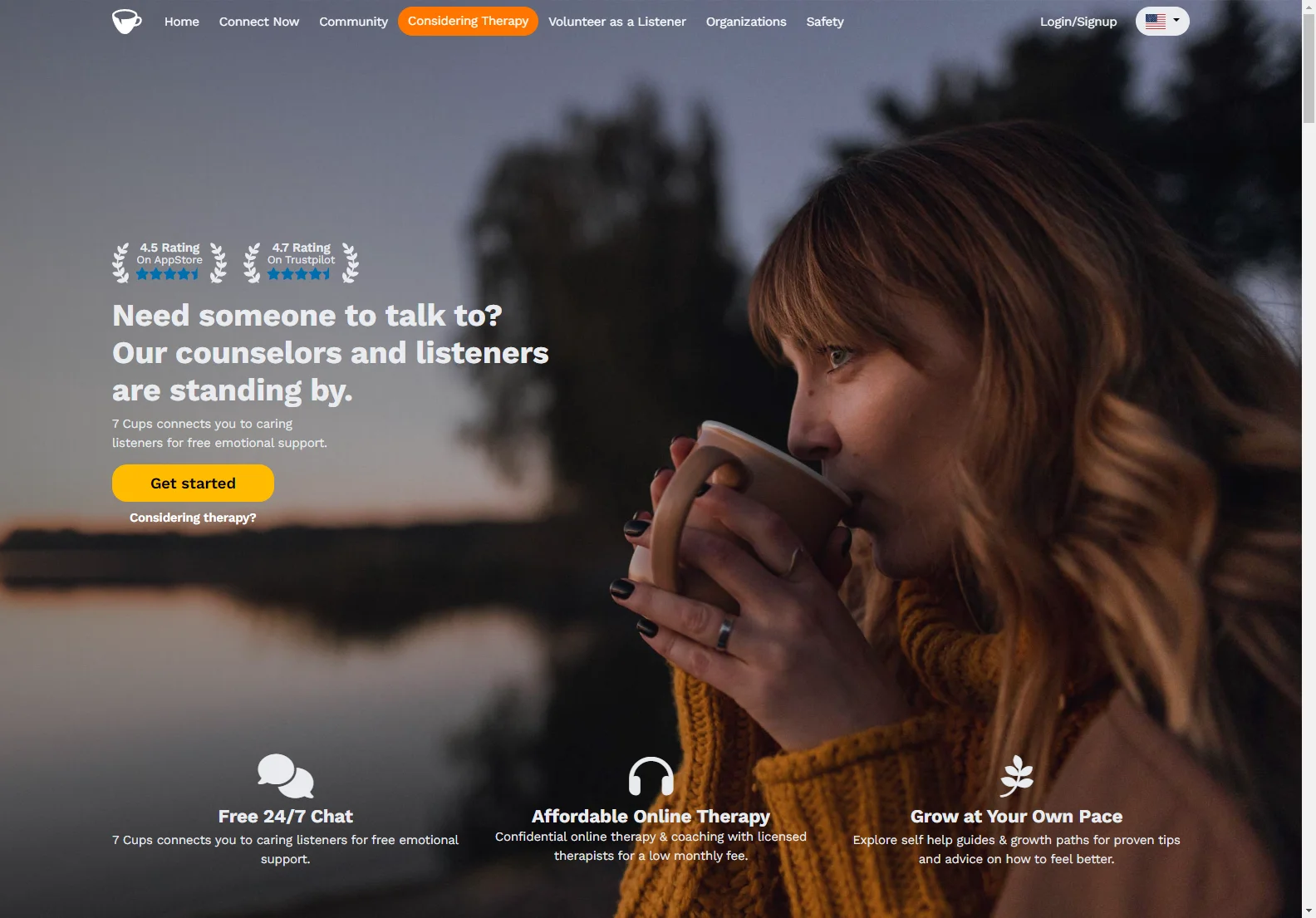 7 Cups: Free Online Therapy, Emotional Support & Mental Wellness Community