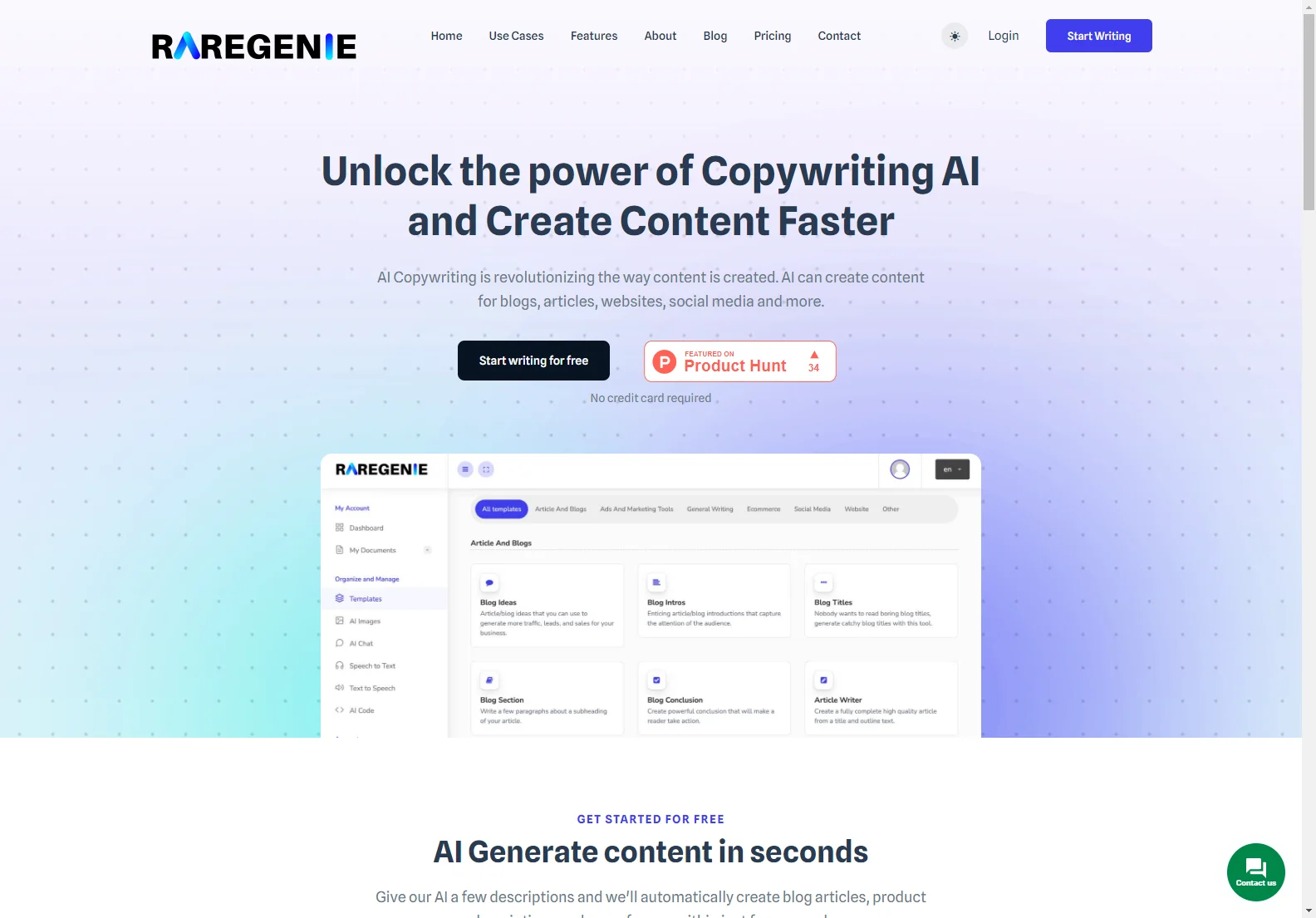 Raregenie: AI-Powered Copywriting Tool for Faster, Better Content