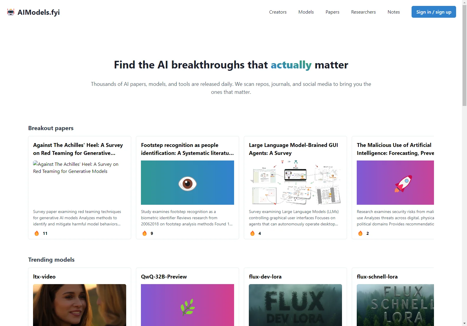 AIModels.fyi: Your Curated Roadmap to the Most Impactful AI Breakthroughs