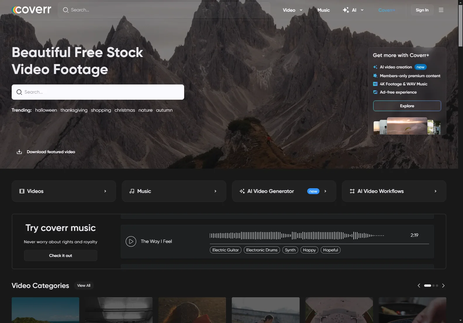 Coverr: Free Stock Videos, Music & AI Video Creation Tools