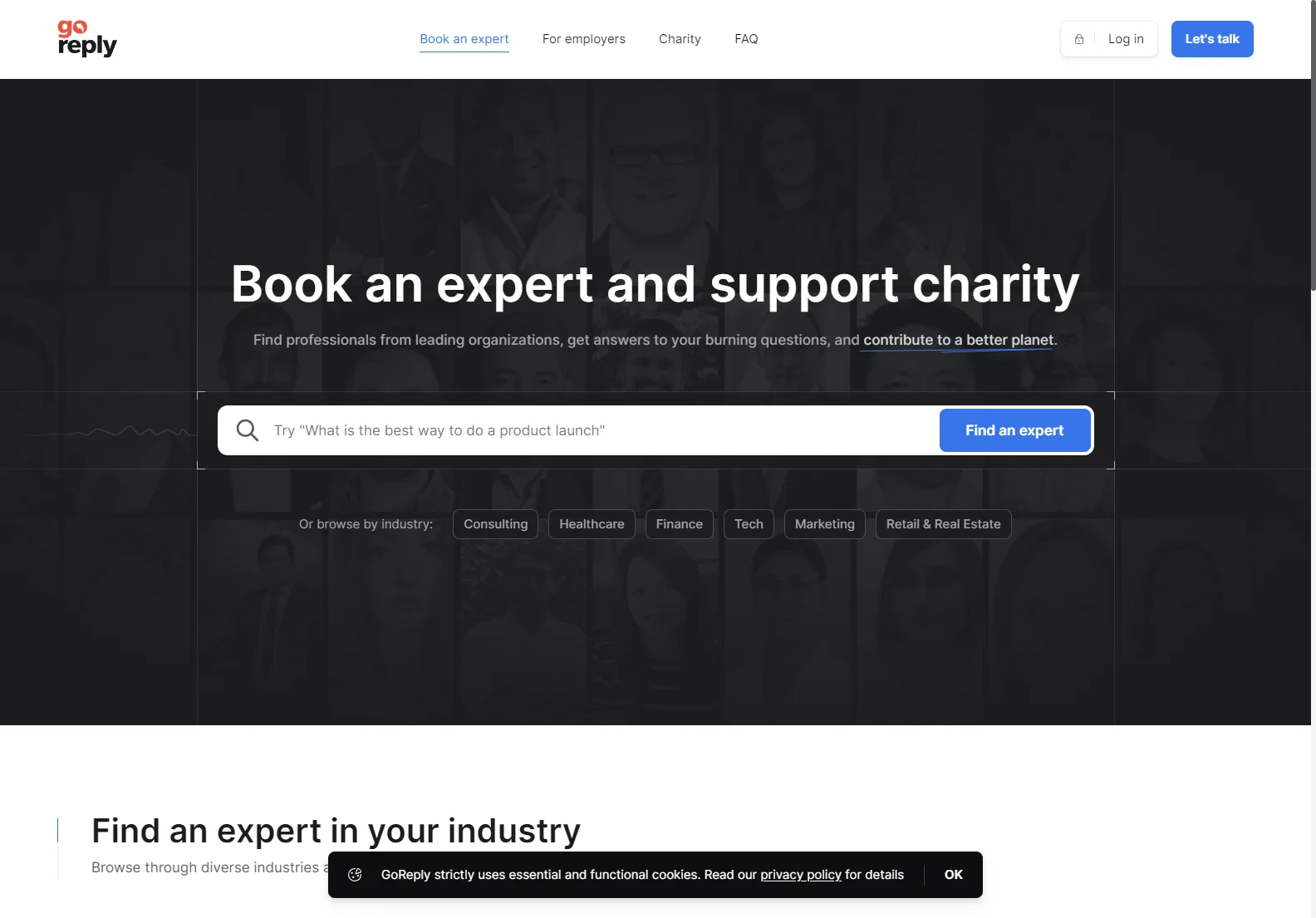 Book an Expert & Support Charity | GoReply