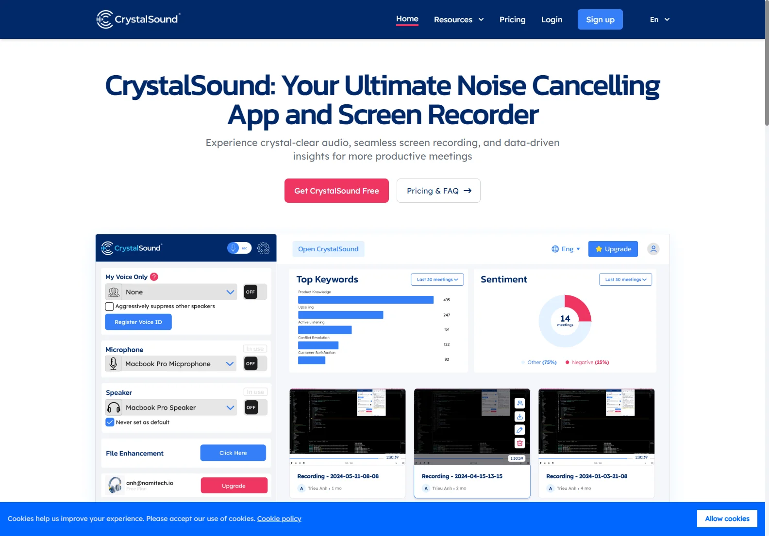 CrystalSound: AI-Powered Noise Cancellation & Screen Recording for Productive Meetings