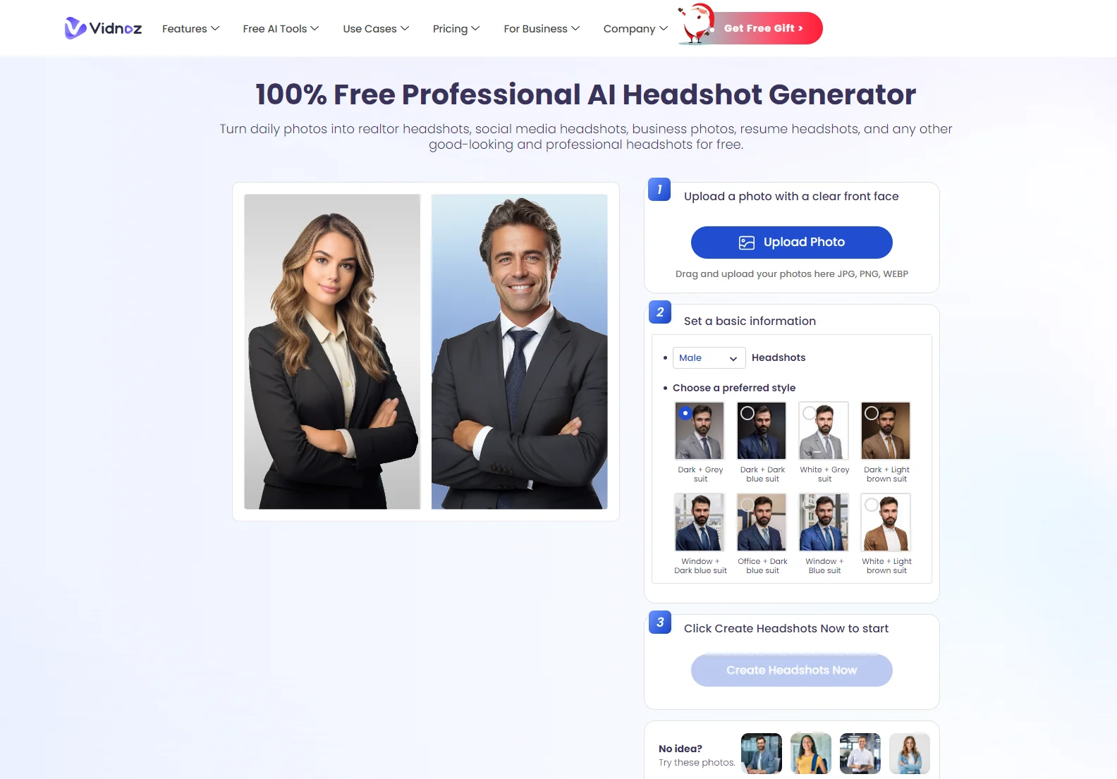 Free AI Headshot Generator for Professionals | Vidnoz