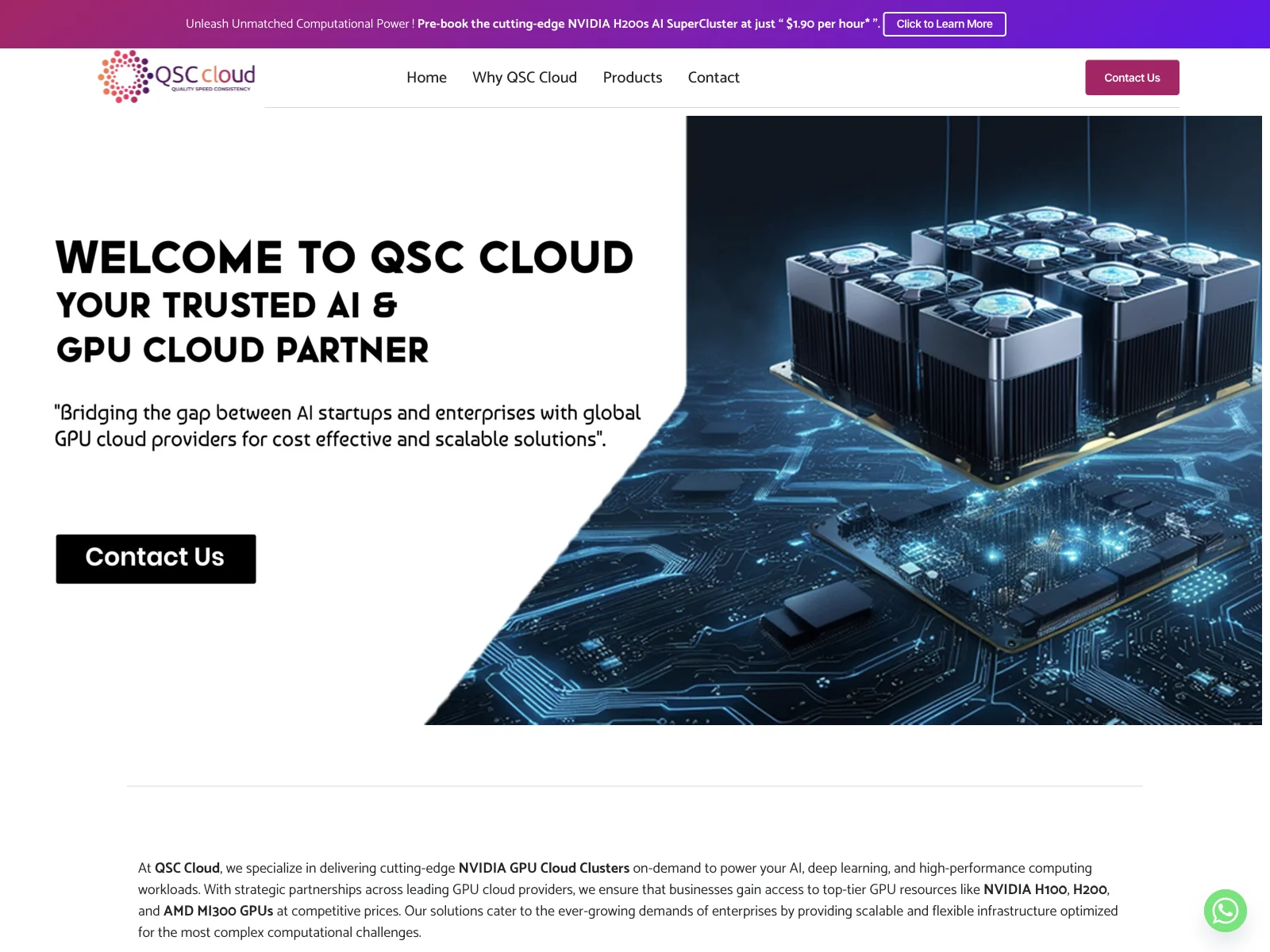 QSC Cloud - Accelerate AI Projects with Top-Tier NVIDIA GPU Cloud Clusters