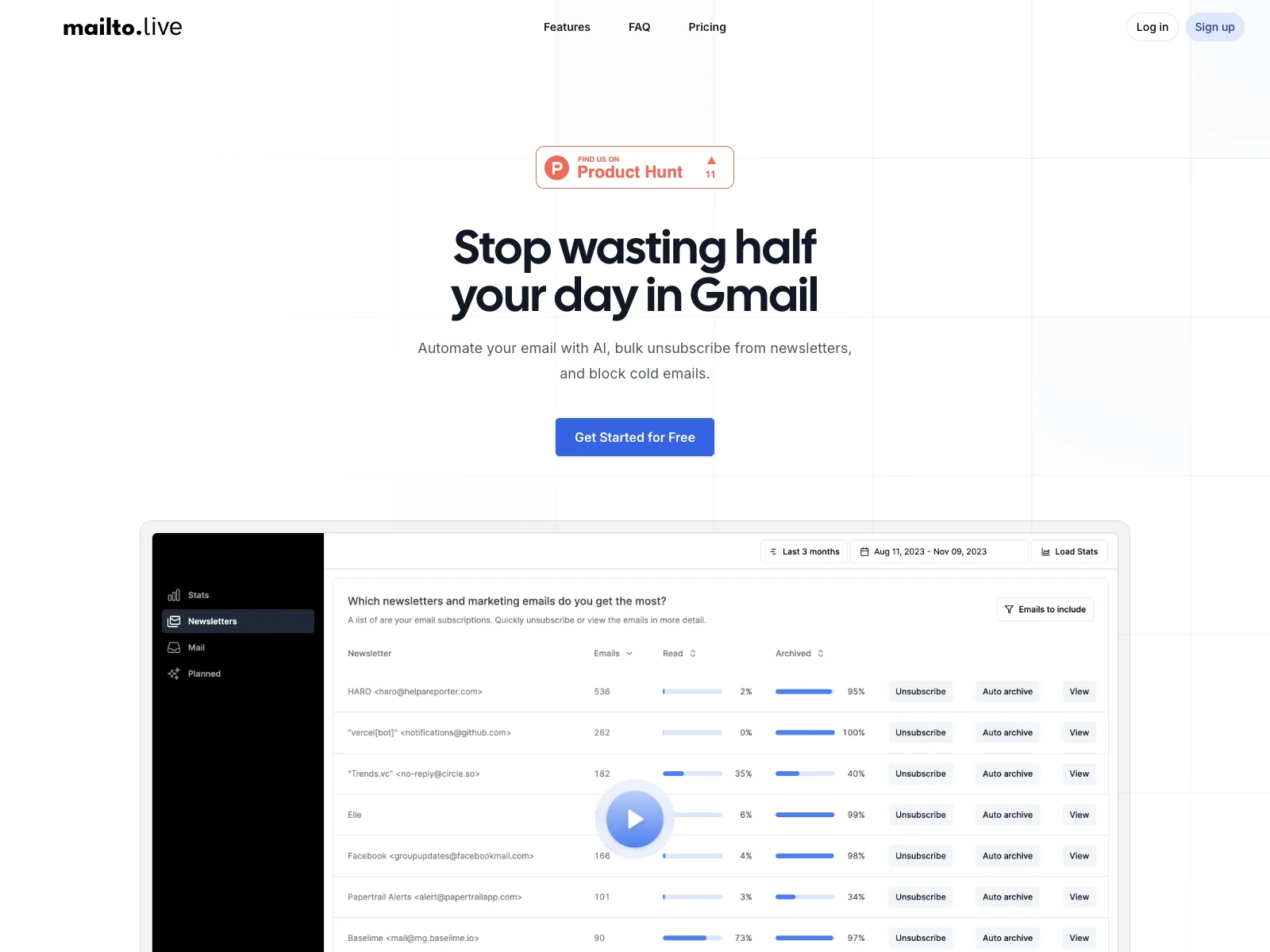 AI Email Management & Gmail Cleanup Tool | Mailto Live App