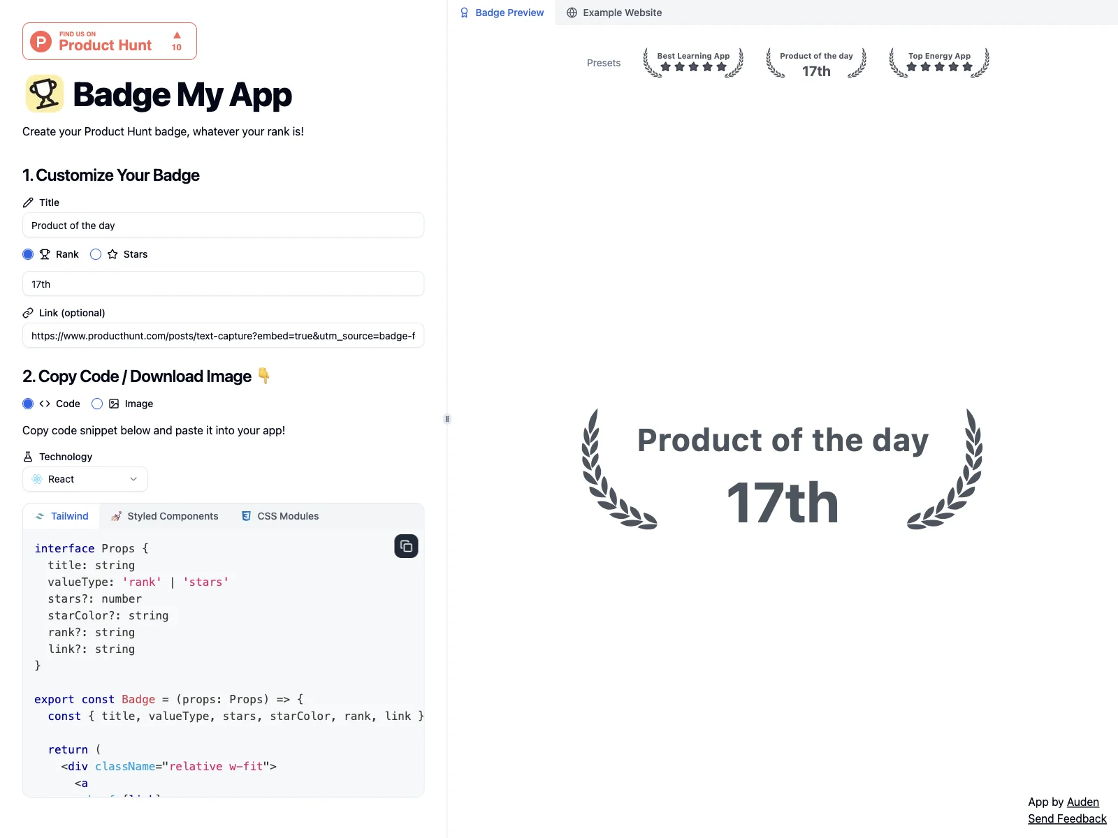 Create Custom Product Hunt Badges with Badge My App