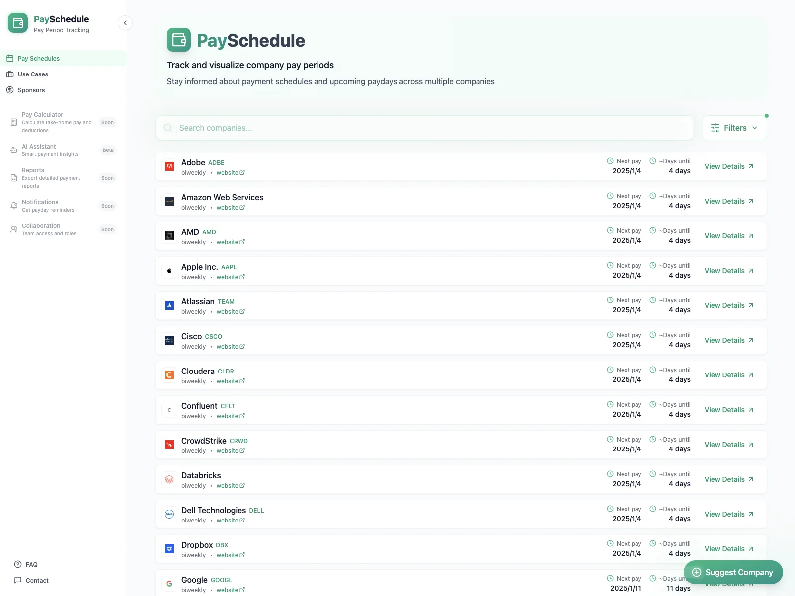 PaySchedule: Track Company Pay Periods & Payment Schedules