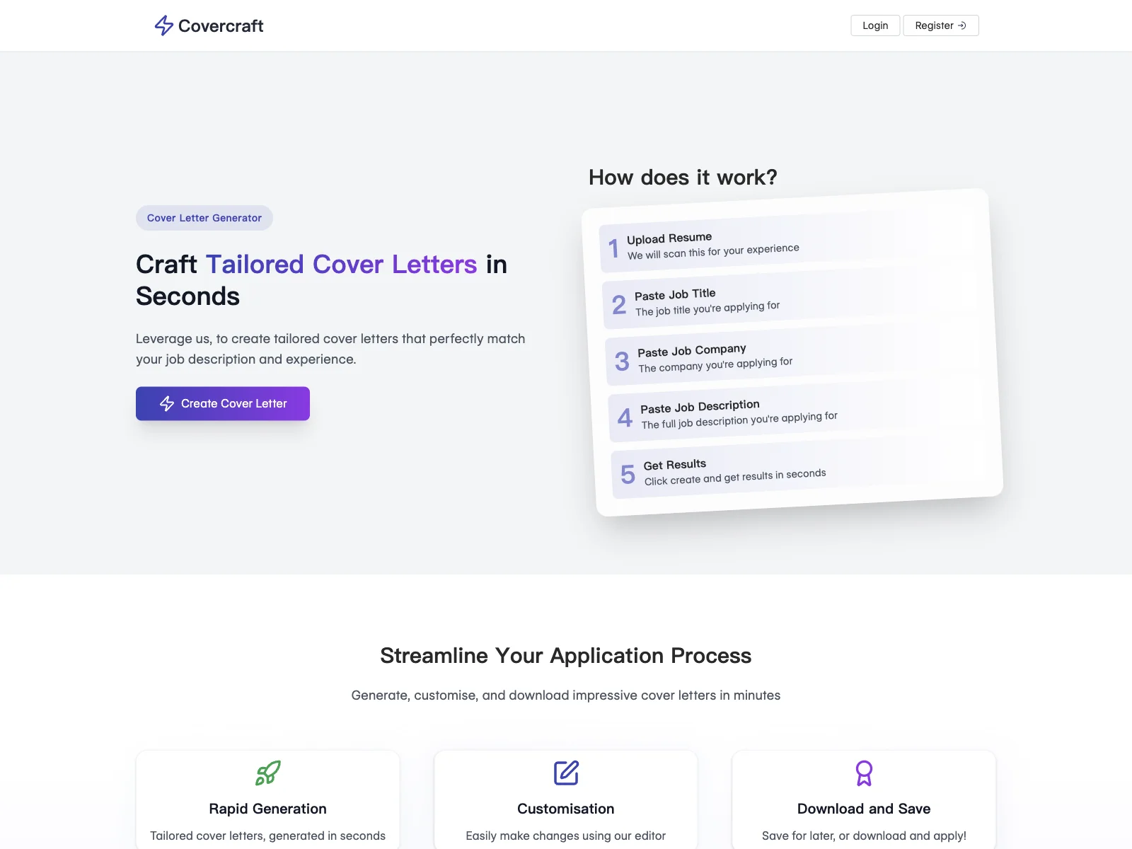 Covercraft - Generate Tailored Cover Letters Instantly